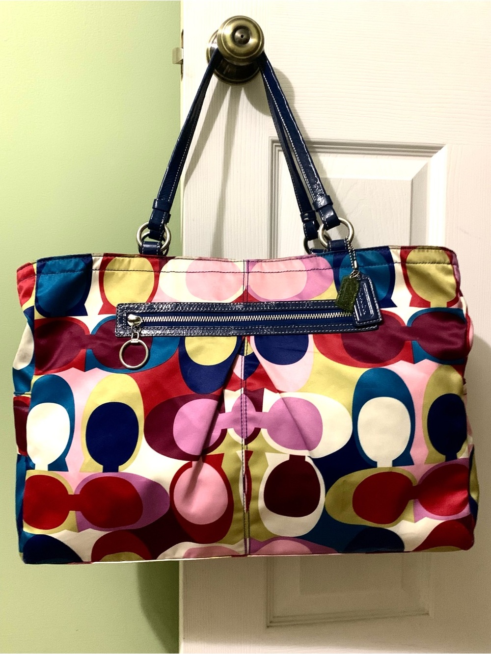 Coach F1077-F16170 Signature Toto Colorful Sateen Large Tote Shoulder Bag Purse